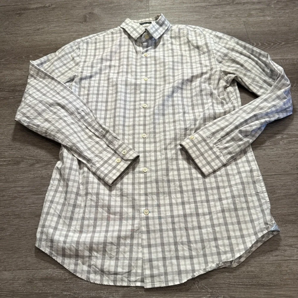 Banana Republic Shirt Mens‎ M Gray Supima Cotton Grant Fit Plaid Casual Preppy